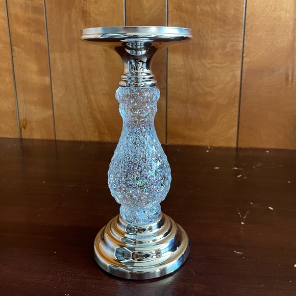 NWT Bath & Body Works SILVER SWIRLING GLITTER PEDESTAL 3-Wick Candle Holder - Picture 4 of 8